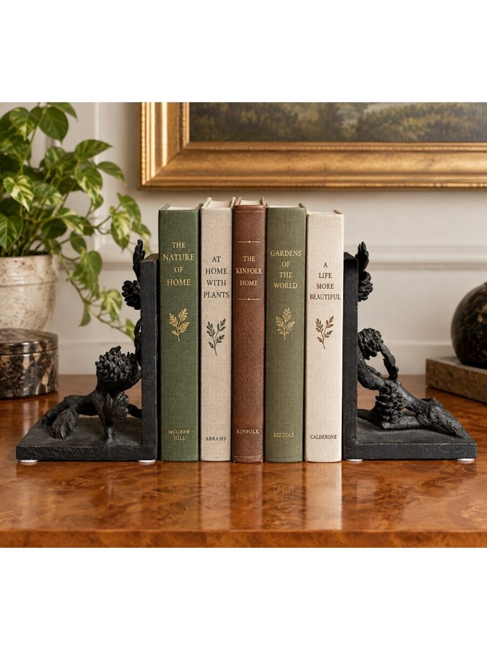 SPI Home San Pacific Pinecone Bookends Cast Aluminum Bronze Finish Heavy 8"